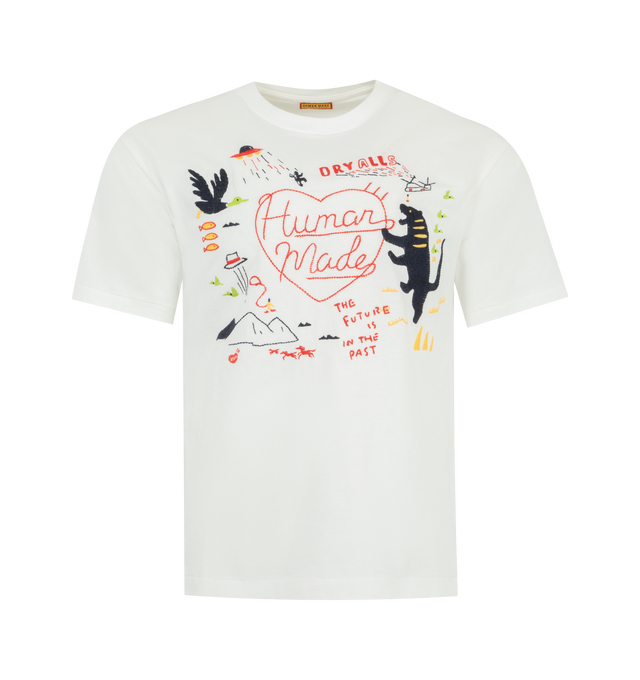 Image 1 of 2 - WHITE - HUMAN MADE Embroidered T-Shirt featuring short sleeves, crewneck, regular fit and graphic on front and back. 100% cotton.