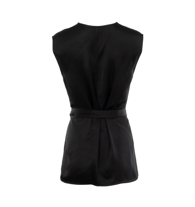 Image 2 of 4 - BLACK - TOTEME Twisted Satin Tie Top featuring two waist ties that wrap around the body through front and side slits. 100% viscose. 