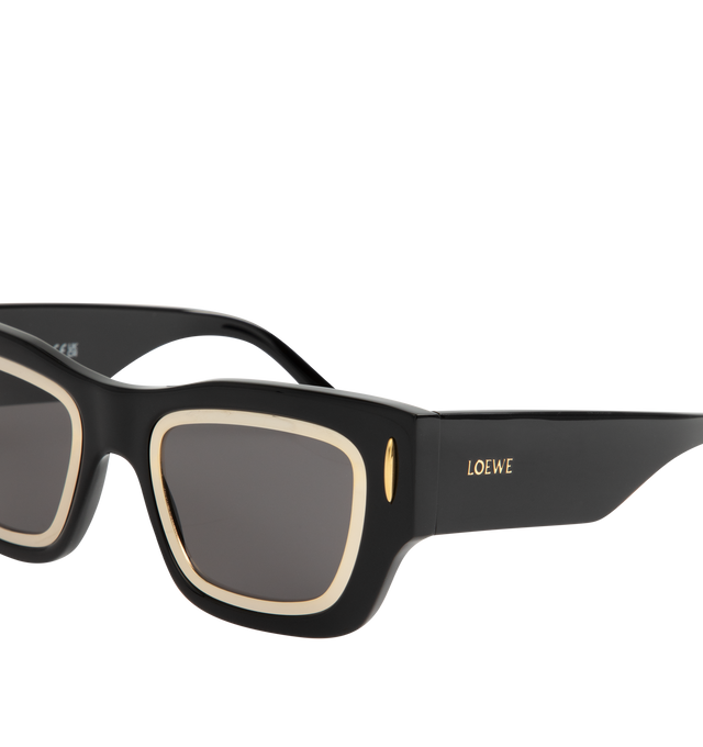 Image 3 of 3 - BLACK - Cinema Frame Rectangle-shaped sunglasses in an acetate and gold-finish metal double frame construction. Featuring International fit, UVA/UVB protection, gold-finish metal LOEWE. Made in Italy.