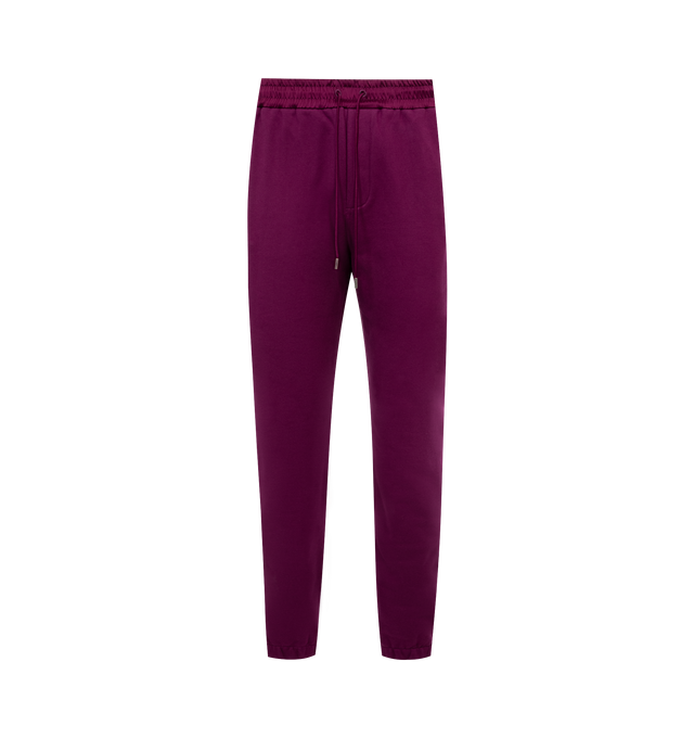 Image 1 of 3 - RED - SAINT LAURENT Fleece Joggers featuring an elastic satin waist, elastic cuffs, faux fly, two pockets at side, two pockets at back and drawstring with metal aglets.  