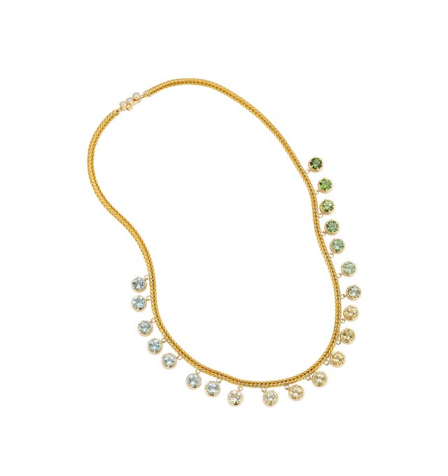 Image 1 of 3 - GOLD - Renna Jewelry Ombr Fringe Necklace hand-crafted with Tourmaline, Aquamarine and Citrine in an ombre design finished with a diamond clasp. 13.00 tcw. 16" length. Hirshleifers offers a range of pieces from this collection in-store. For personal consultation and detailed information about jewelry, please contact our dedicated stylist team at personalshopping@hirshleifers.com.