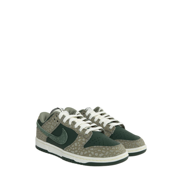 Image 2 of 5 - GREEN - NIKE Dunk Low Retro Premium featuring padded, low-cut collar, aged upper, foam midsole and rubber outsole with classic hoops pivot circle.