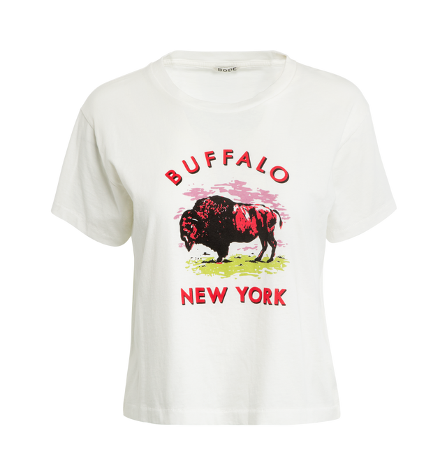 Image 1 of 3 - WHITE - BODE Buffalo Tee featuring short sleeves, crew neck, straight hem, graphic print and boxy fit. 100% cotton. Made in Portugal. 