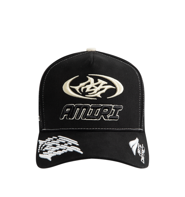 Image 1 of 3 - BLACK - AMIRI Sporty Baseball Cap featuring curved brim, embroidered logo and adjustable back. Cotton.