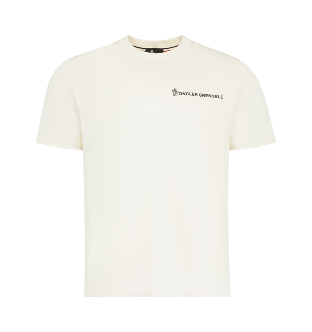 Image 1 of 3 - WHITE - MONCLER GRENOBLE Embossed Logo Cotton T-Shirt featuring cotton jersey, ribbed crew neck, short sleeves and embossed and printed logo. 100% cotton. Made in Turkey.