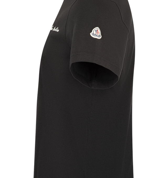 Image 3 of 3 - BLACK - MONCLER Embroidered Logo Cotton T-Shirt featuring cotton jersey, ribbed double crew neckline, short sleeves and embroidered logo. 100% cotton. Made in Turkey.
