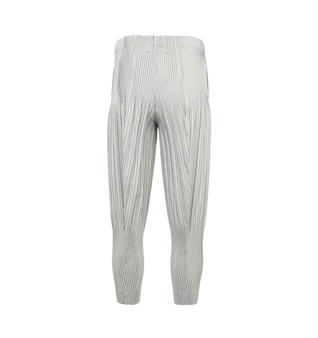 Image 2 of 4 - WHITE - ISSEY MIYAKE TWEED PLEATS PANTS featuring a slim, tapered leg, full-length hem, center seam detail, elastic waistband and two pockets. 100% polyester. 