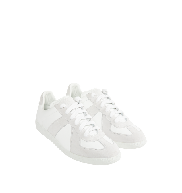Image 2 of 5 - WHITE - MAISON MARGIELA Replica Sneakers featuring logo label on the tab, stitching at the back, internal Replica label, internal elastic, all-over logo insole and lace up closure. 100% calf leather. Rubber sole. Made in Italy.