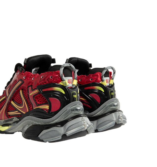 Image 3 of 5 - RED - BALENCIAGA Runner Sneakers featuring lace-up closure, pull-loop at heel collar, logo rubberized at heel tab, textured foam rubber midsole and treated rubber outsole. Upper: textile, synthetic, rubber. Sole: rubber. Made in China.