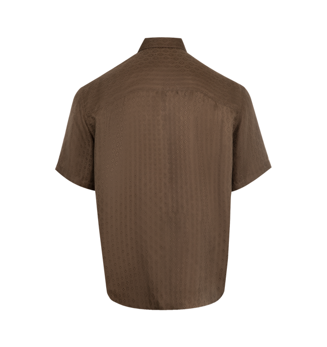 Image 2 of 2 - BROWN - SAINT LAURENT Silk Twill Shirt featuring short-sleeves, pointed collar, chest pocket and concealed front button closure. 100% silk. Made in Italy.
