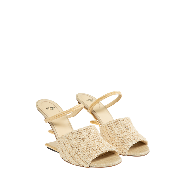 Image 2 of 4 - NEUTRAL - FENDI First Slide Heels are an open-toe style with 4" sculptural F-shaped heel. Made in Italy.  