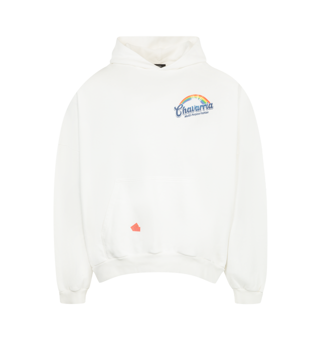 Image 1 of 2 - WHITE - WILLY CHAVARRIA Hooligan Hoodie featuring a relaxed, easy fit with a vintage wash, fixed good, graphic on front and back and kangaroo pocket. 100% cotton. Made in the USA.
