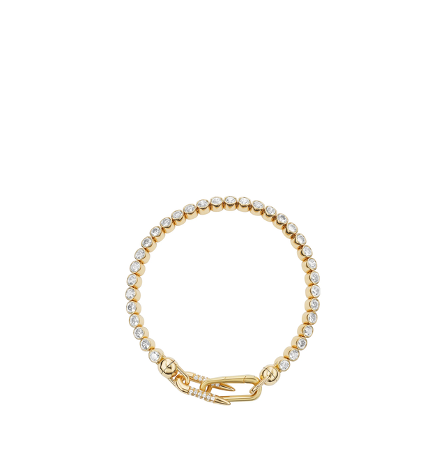 Image 1 of 1 - GOLD - UNIFORM OBJECT Tennis Bracelet featuring 18.34G of 18K solid gold, 3.3 TCW genuine precious stone and 0.23 TCW diamond-encrusted spur, 18K solid gold spring clasp and bezel set. 7 inches in length and comes with a removable spring clasp and signature diamond-encrusted spur. Handmade in New York City.For personal consultation and detailed information about jewelry, please contact our dedicated stylist team at personalshopping@hirshleifers.com.