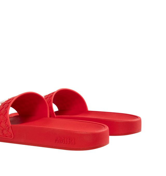 Image 3 of 4 - RED - AMIRI MA Quad Pool Slide Sandals featuring TPU pool slide sandals with raised MA quad monogram, contrast logo vamp, flat heel, open toe, slide style and rubber outsole.