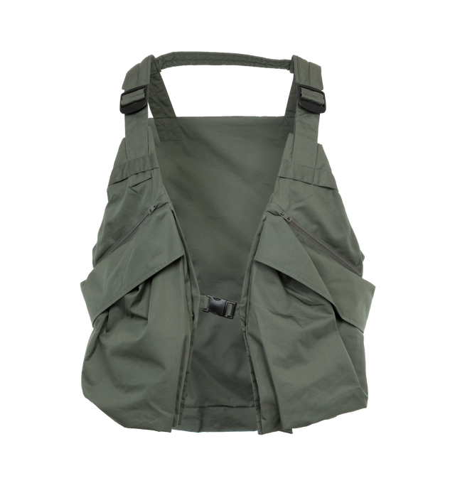 Image 1 of 2 - GREY - LEMAIRE Multi-Pocket Gilet featuring straps on the shoulders, multiple pockets and big zipped pocket on the back. 66% cotton, 34% polyamide. 100% polyester. Made in Tunisia. 