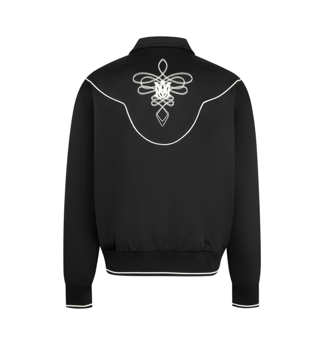 Image 2 of 3 - BLACK - Amiri Men's Western Track Jacket is crafted from polyester and features a sporty track-inspired silhouette elevated with intricate Western-style embroidery across the front and back. Main Material: Polyester. Details: Western-Style Embroidery at Front and Back.