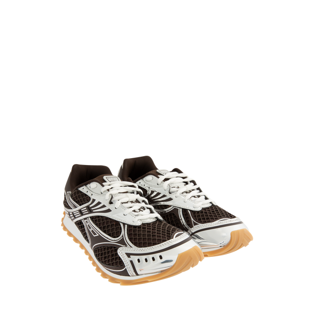 Image 2 of 5 - BLACK - Bottega Veneta Sneakers featuring mechanical textile upper, rubber sole, lace-up front, padded collar and tongue with Bottega Venneta logo detail at tongue. Made in Italy.