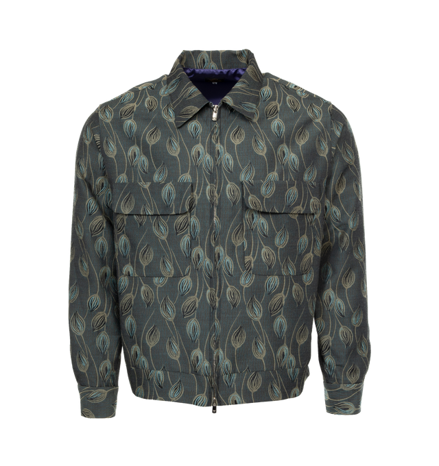 Image 1 of 3 - MULTI - NEEDLES Sport Botanical Jacquard Jacket featuring collar, two-way zip closure, two front flap pockets and print throughout. Made in Japan. 