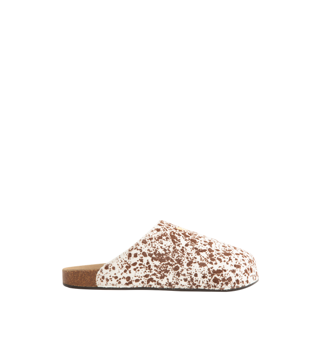 Image 1 of 4 - MULTI - Adidas Men's Adimule Slide is a casual slip-on mule designed for comfort and style. It features a cow-print pattern in shades of brown paired with a soft suede footbed. Exterior: leather upper, suede footbed, cork sole, textile lining, durable rubber outsole. Made in Vietnam.