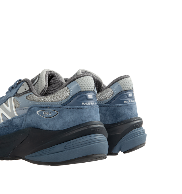 Image 3 of 5 - BLUE - NEW BALANCE USA 990V6 Sneaker featuring breathable mesh base overlaid with premium perforated leather suede panels, reflective accents appear across the upper, 990 branding on the lateral heel, lace closure with a heel tab, contoured midsole, FuelCell foam and ENCAP heel.