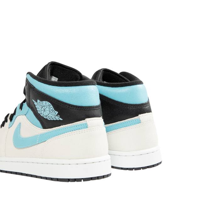 Image 3 of 5 - BLUE - JORDAN Air Jordan 1 Mid SE Sneaker featuring a mid-cut iteration of the iconic Air Jordan 1, suede upper, suede overlays, suede swoosh, nylon mesh tongue with "AIR JORDAN" tongue tag, "WINGS" logo on the side, rubber midsole and rubber outsole.