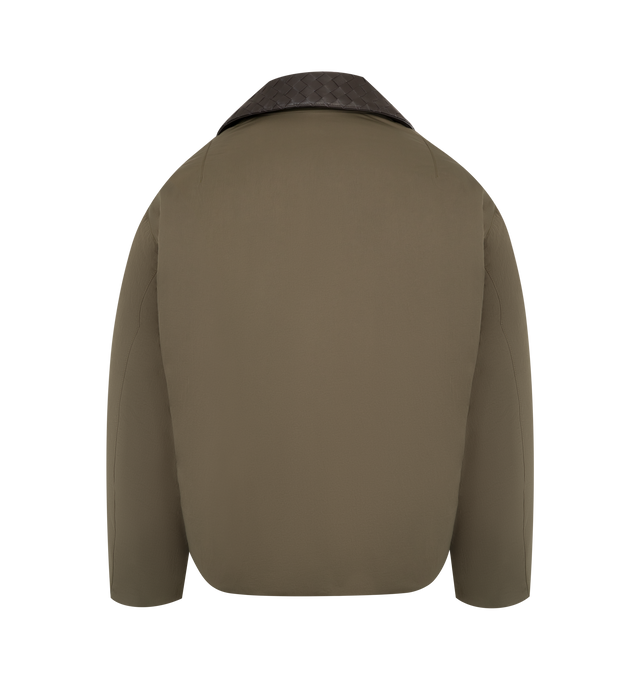 Image 2 of 4 - GREEN - BOTTEGA VENETA Puffer jacket in cotton twill with detachable Intrecciato leather collar, zip closure, lined in cotton twill, front pockets and regular fit. 69% cotton, 31% polyamide. Made in Italy.