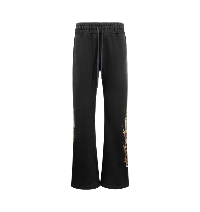 Image 1 of 4 - GREY - WHO DECIDES WAR Flame Glass Hardware Sweatpants featuring cotton fleece, flared leg, printed with the label's signature stained-glass window motifs, drawstring waistband, side on-seam pockets and back welt pocket. 100% cotton.