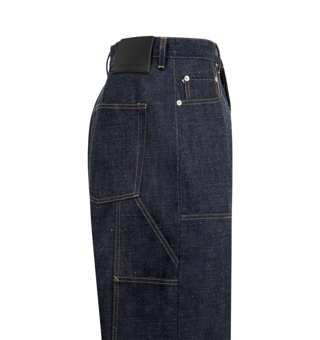 Image 3 of 3 - BLUE - DARK SHADOW Strobe Double Knee Jeans featuring wide fit, layered knee patched, 6 pockets, button fly, tool pocket, hammer loop, logo patch on waistband and belt loops. 100% cotton.