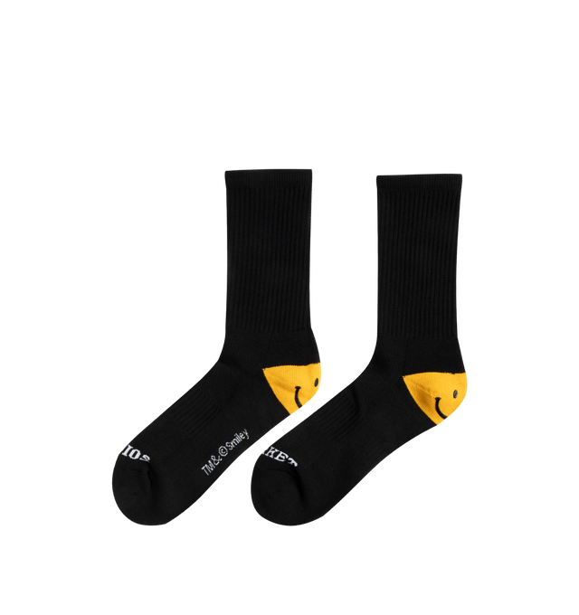 Image 2 of 5 - BLACK - MARKET Smiley Heel Socks featuring a soft and stretchy cotton/spandex blend, comfortable, breathable fit and Smiley graphic on the heel.