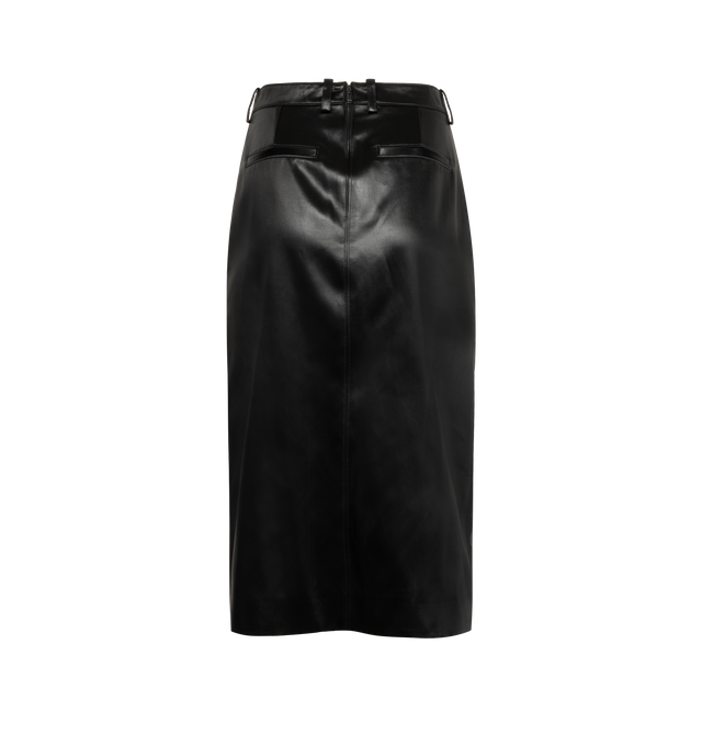Image 2 of 3 - BLACK - SAINT LAURENT Midi Pencil Skirt featuring front slit, side pockets, back pockets, waistband with belt loops, and silk and elastane lining. 53% cotton, 47% acetate. 