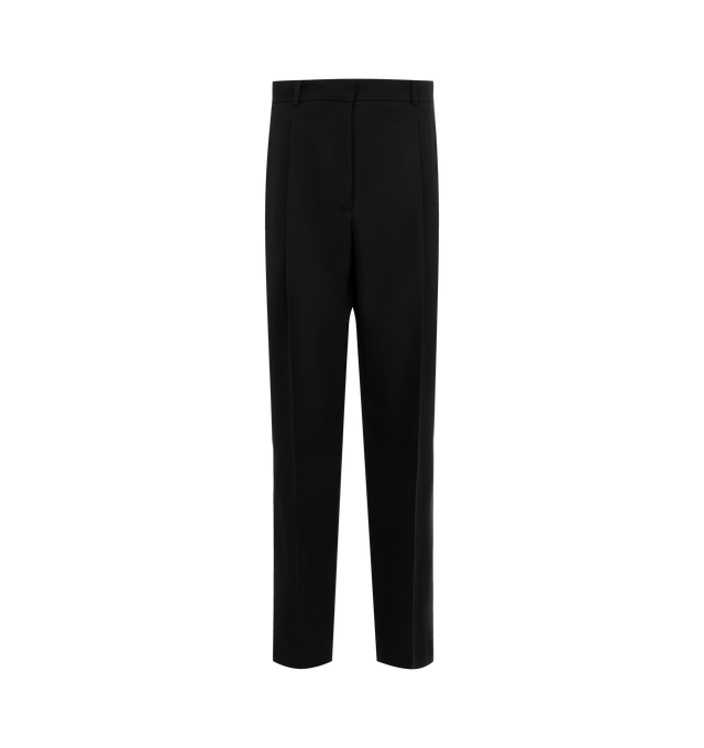 Image 1 of 3 - BLACK - THE ROW Mikkela Pant in Virgin Wool featuring high-rise tailored trouser in fluid virgin wool with straight leg, stitched front pleats, and slanted side pockets. 100% wool. Lined in 100% silk. Made in Italy.
