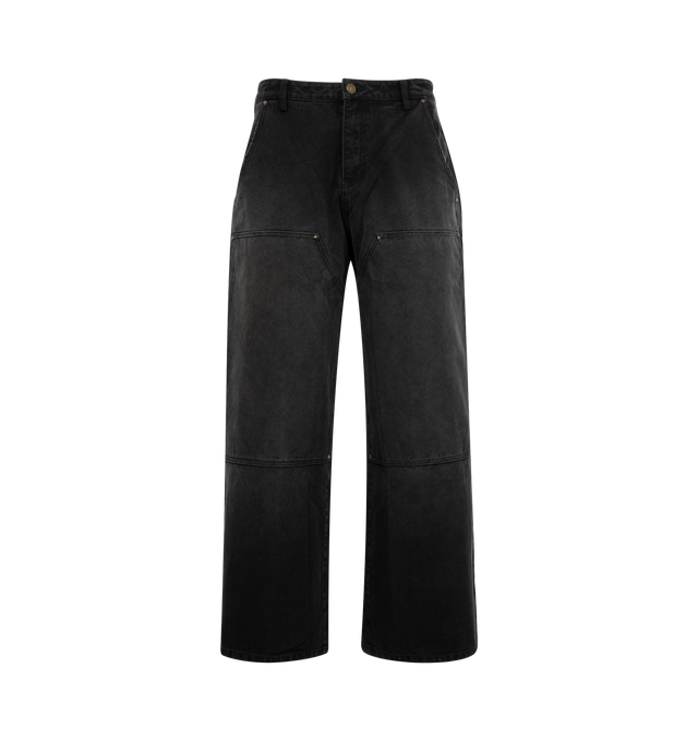 Image 1 of 3 - BLACK - UNTITLED ARTWORKS Workwear Pants featuring wide-leg, relaxed-fit, mid-rise and four-pocket styling: 2 side pockets, 2 back patch pockets. 100% cotton.