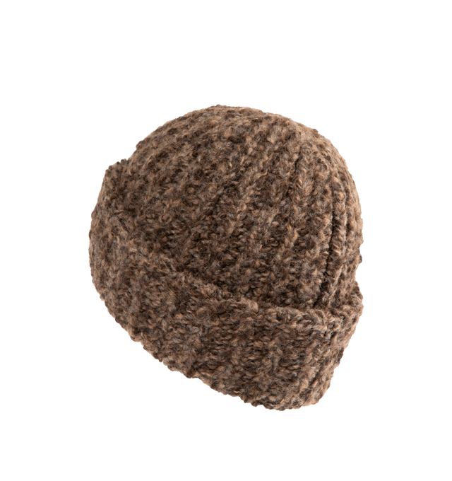 Image 2 of 2 - BROWN - MONCLER Wool & Alpaca Blend Beanie featuring stockinette stitch, gauge 3 and leather logo patch. 52% alpaca, 47% wool, 1% polyamide/nylon. Made in Italy.