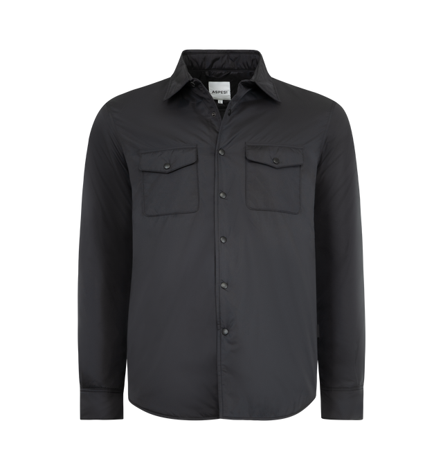 Image 1 of 3 - BLACK - ASPESI Camicia 13 Piu Shirt featuring long-sleeved shirt made of lightweight, soft nylon and lined in the same fabric, padded with compact Thermore wadding, a front button fastening, two chest patch pockets with flap and button, and two inserted side pockets. 100% nylon.