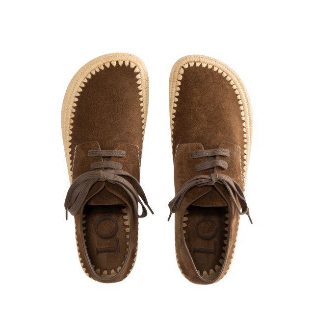 Image 5 of 5 - BROWN - LOEWE Rio Lace-Up Shoe featuring lace-up in suede with a natural raffia sole and a signature petal toe shape, 5mm heel, anagram embossed on the upper, extra-padded insole, Anagram-embossed rubber outsole and suede bonding. Suede/Raffia. Made in Spain.