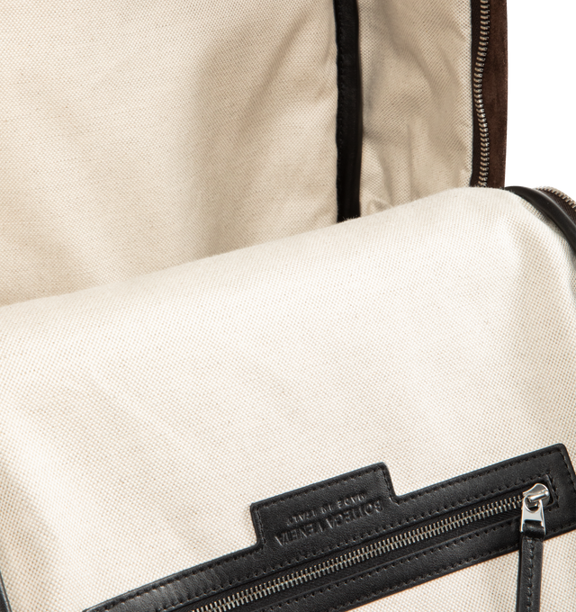 Image 3 of 3 - BROWN - BOTTEGA VENETA Suede Intrecciato Backpack featuring a zip fastening, a single exterior zipped pocket, top handle and a single interior laptop compartment. 46cm x 30cm x 14cm. 100% suede.