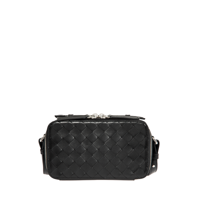 Image 1 of 3 - BLACK - BOTTEGA VENETA Crossbody Bag featuring Intrecciato leather, single compartment, zip closure, silver hardware and crossbody strap. Calfskin. Made in Italy.
