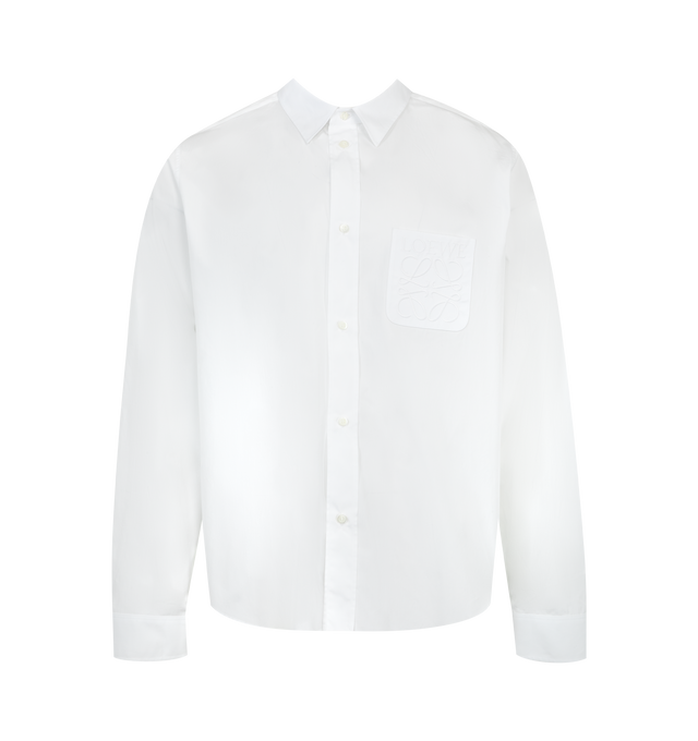 Image 1 of 2 - WHITE - Loewe men's shirt in lightweight cotton poplin. Regular fit, regular length with classic collar, button front fastening, buttoned cuffs and LOEWE Anagram embroidered chest patch pocket. Made in Italy.