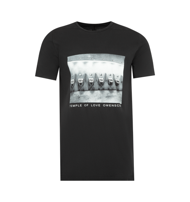 Image 1 of 2 - BLACK - DRKSHDW Level T-shirt featuring organic cotton jersey T-shirt, garment-dyed, crewneck, graphic and text printed at front, offset shoulder seams and central seam at back. 100% cotton. Made in Portugal.