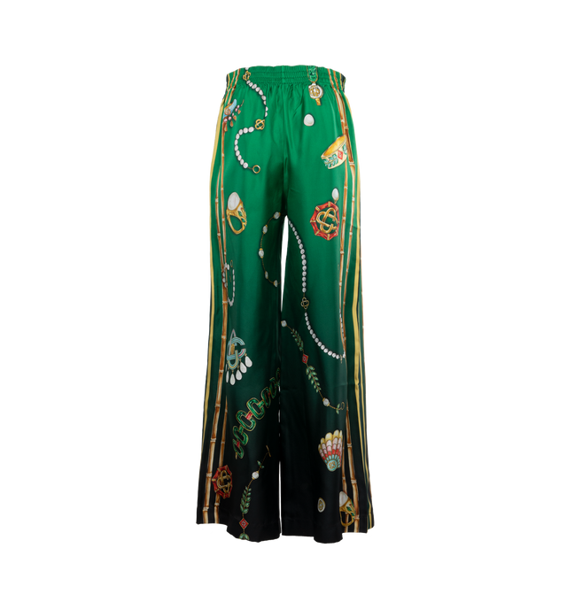Image 2 of 4 - GREEN - CASABLANCA La Boite a Bijoux Trousers featuring elasticated waist, wide-fit leg, and all-over graphic. 100% silk. Made in Italy. 
