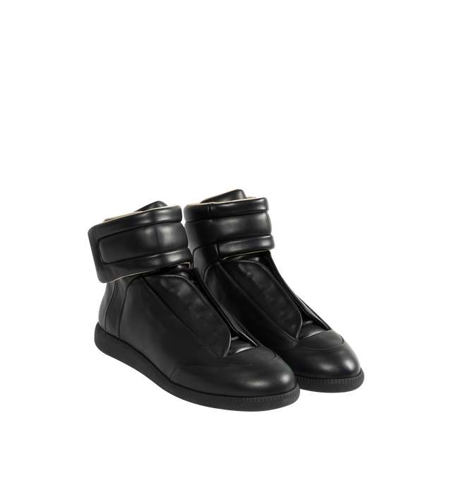 Image 2 of 5 - BLACK - MAISON MARGIELA Future Sneakers featuring mid top sneaker, strap and velcro closure at the front and four stitches at the back. 100% calfskin leather. Made in Italy.