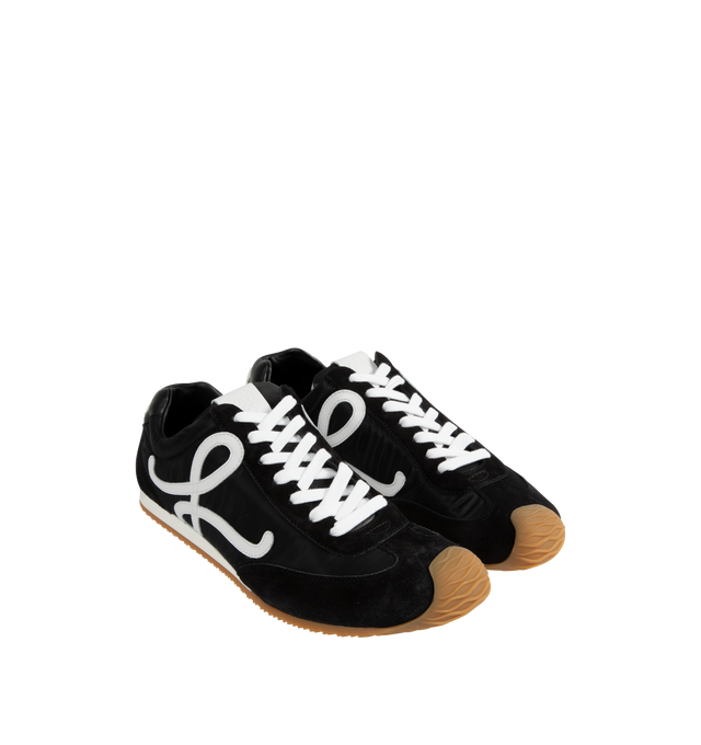 Image 2 of 5 - BLACK - LOEWE Ballet Sneaker in nylon and calfskin featuring an asymmetrical toe shape, a sock-like internal structure, a lightweight rubber outsole that extends to the toecap, L monogram at the side, embossed Anagram on the tongue and injected rubber LOEWE on the heel tab. Made in Italy.