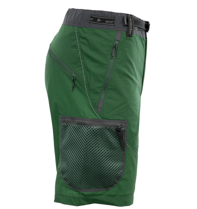 Image 3 of 4 - GREEN - AND WANDER Ripstop shorts featuring zipper and snap-button fastenings, side slit pockets, back pockets, patch pockets, zipped pockets and attached belt. 100% polyamide. 