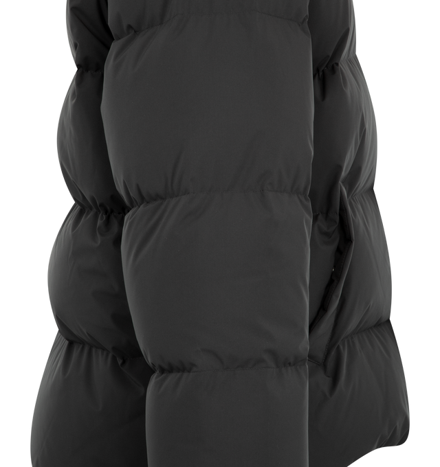 Image 3 of 3 - BLACK - Saint Laurent Men's High-Neck Puffer Jacket is crafted from lurex fabric and features a high stand collar, insulated quilted construction, and a streamlined silhouette for cold-weather comfort. This designer puffer jacket combines technical performance with Saint Laurent's elevated aesthetic for refined everyday outerwear. Main Material: 100% Lurex. Made in Italy.