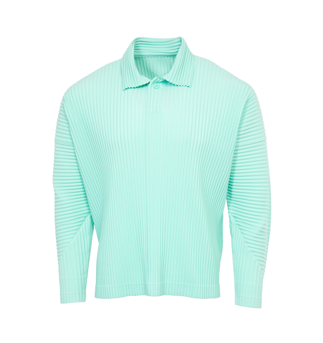 Image 1 of 3 - BLUE - ISSEY MIYAKE Collared Shirt featuring iconic pleat fabric, button front closure, classic collar and 2 side pockets. 100% polyester. 