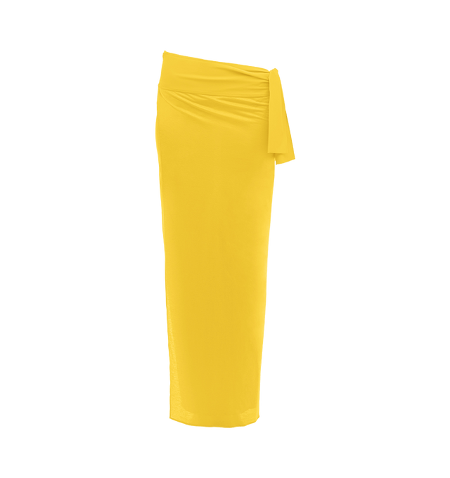 Image 1 of 4 - YELLOW - ERES Peplum Long Sarong featuring a belt attached in Peau Douce naturelle that can be tied around the waist. Main: 100% Cotton. Second: 77% Polyamid, 23% Spandex. Made in France. 