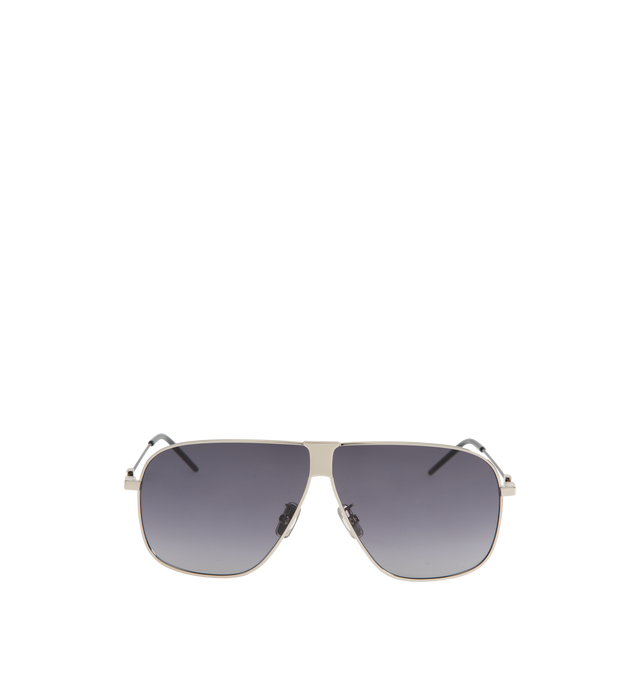 Image 1 of 3 - SILVER - GIVENCHY GV One Metal Square Sunglasses featuring a logo signature engraved on temples, solid-colored lenses, adjustable nose pads, thin arms and curved, capped temple tips. Metal/nylon. 100% UVA/UVB protection. Made in Italy.