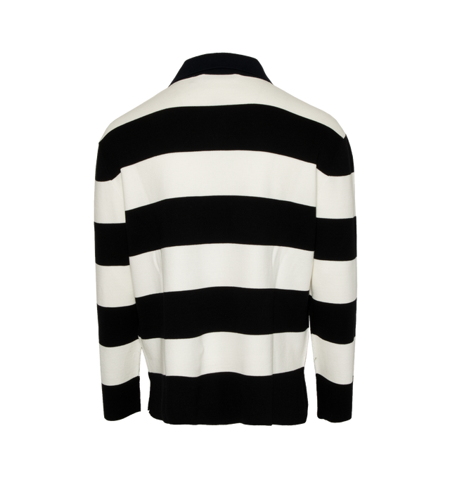 Image 2 of 2 - BLACK - MONCLER Stripes Polo featuring long sleeves, heart logo, polo collar and stripes. 100% cotton.  