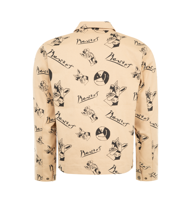 Image 2 of 3 - BROWN - MARKET Smiley Cubism Work Jacket featuring zip up closure, all over scren print, collar and side slit pockets.