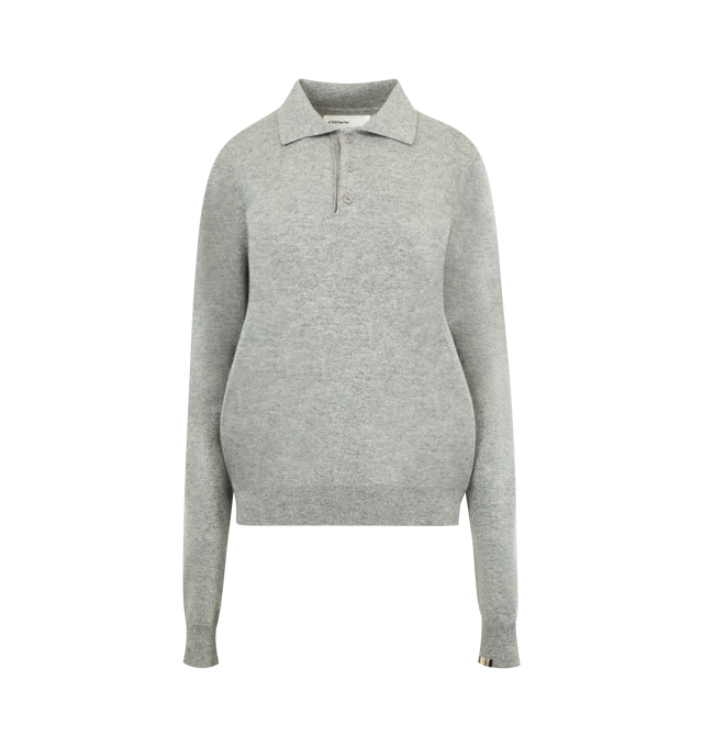 Image 1 of 2 - GREY - EXTREME CASHMERE Be For Sweater featuring reinvented classic polo-neck cashmere sweater with three buttons to close, rib knitted at neck, cuffs and hem and long sleeves. 89% cashmere, 10% nylon, 1% elastane.